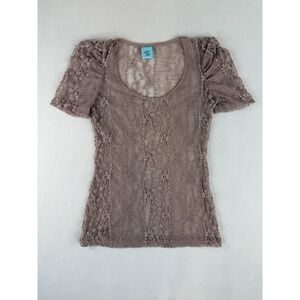 HIP Happening in the Present Top Women's Medium Brown‎ Lace Scoop Neck Y2K Fairy
